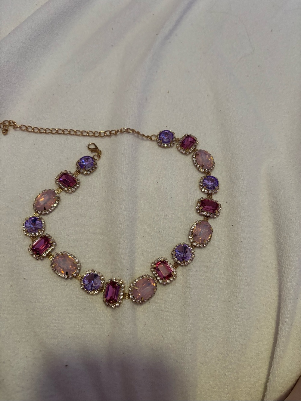 Gold-Tone Pink & Purple Crystal Necklace - Elegant Women's Jewelry